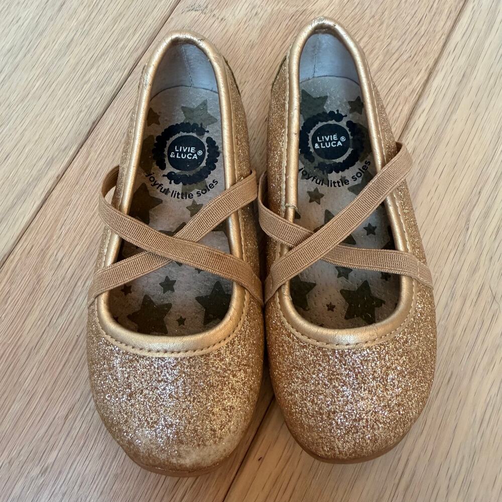 Livie & Luca Aurora Gold Sparkle Glitter Ballet Flats Toddler Size 7